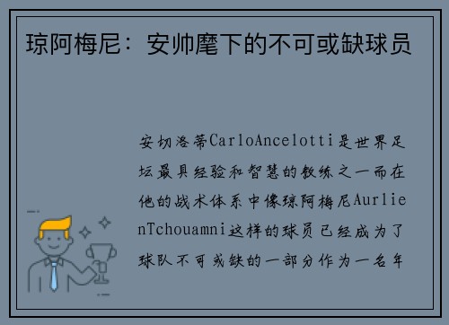 琼阿梅尼:安帅麾下的不可或缺球员 琼阿梅尼:安帅麾下的不可或缺球员